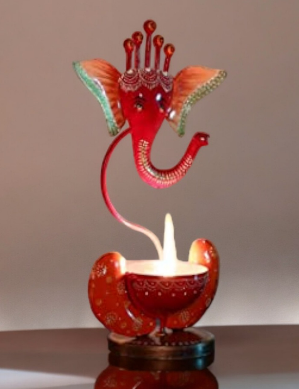 Ganesha T-light Holder 12" Orange and Red