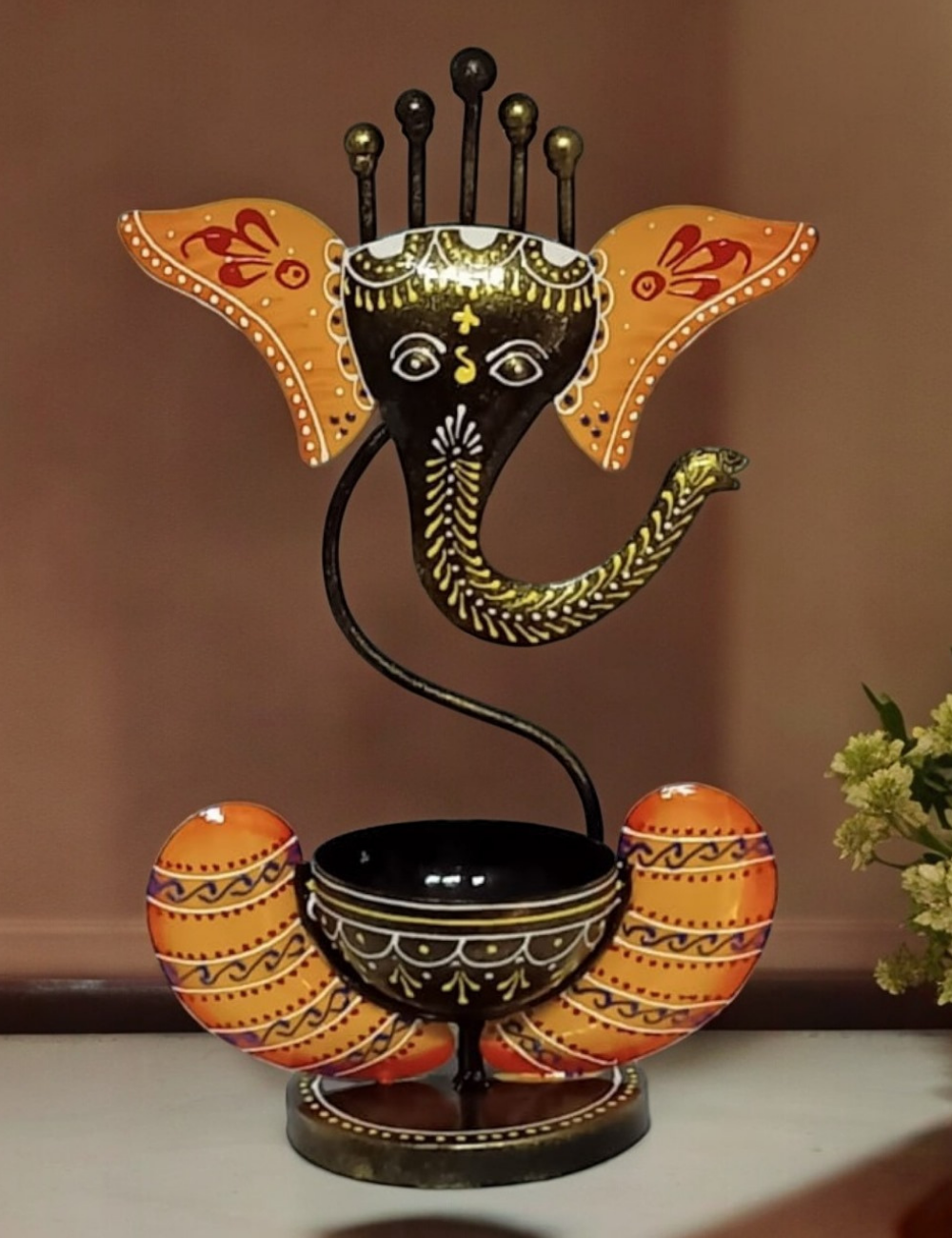 Ganesha T-light Holder 12" Black and Yellow