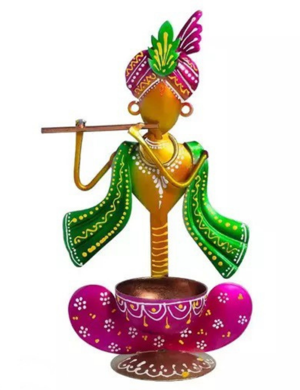 Krishna T-light Holder 12" Green and Pink
