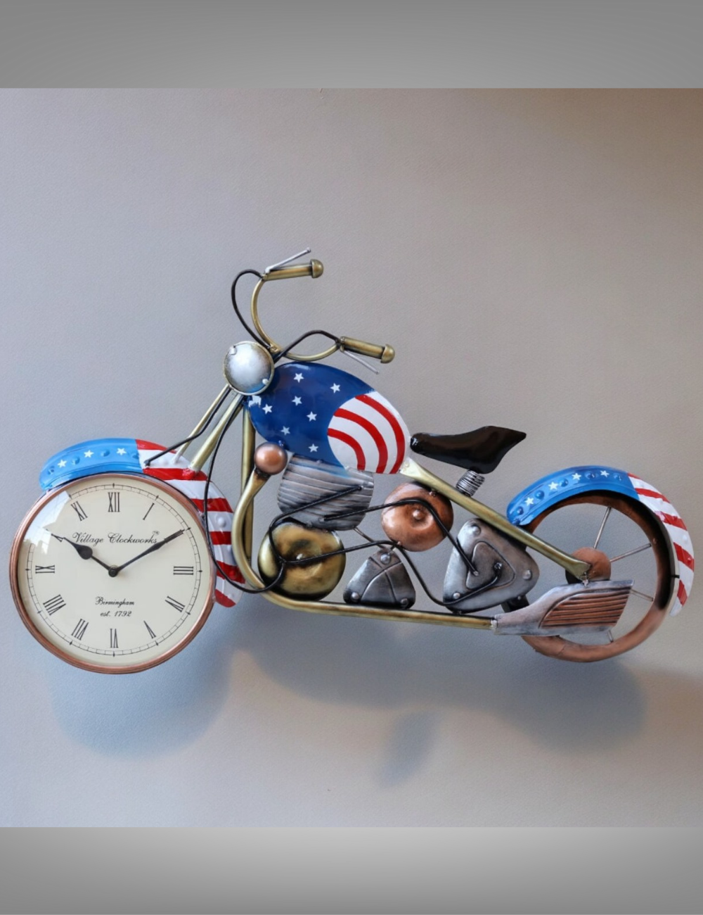 Red and Blue Bike with Clock Metal Wall Decor 27 * 15 inches