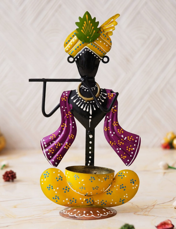 Violet and Yellow 12" Krishna T-light Holder
