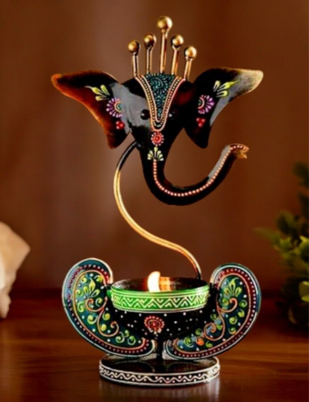 Ganesha Candle Holder 12" Black and Green