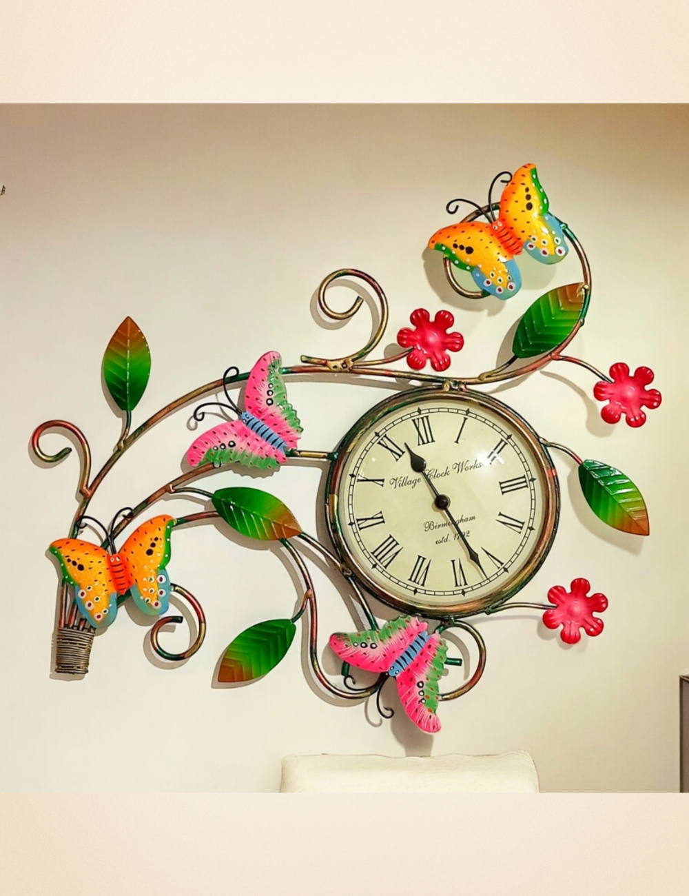 Multicolour Butterfly with Clock Metal Wall Decor