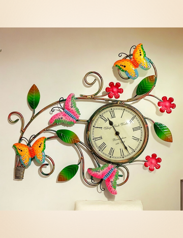 Multicolour Butterfly with Clock Metal Wall Decor