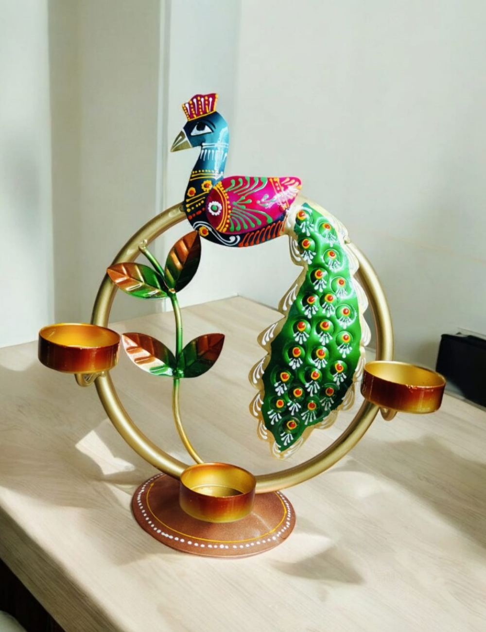 Round Peacock Frame 12" T-light Holder