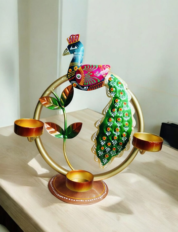 Round Peacock Frame 12" T-light Holder