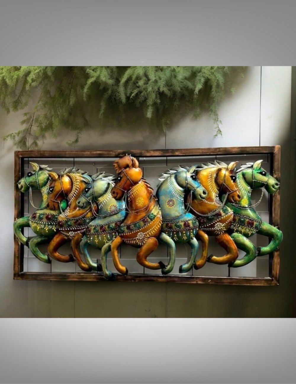 Multicolour 7 Horses Rectangular Metal Panel Wall Decor 40 * 20 inches