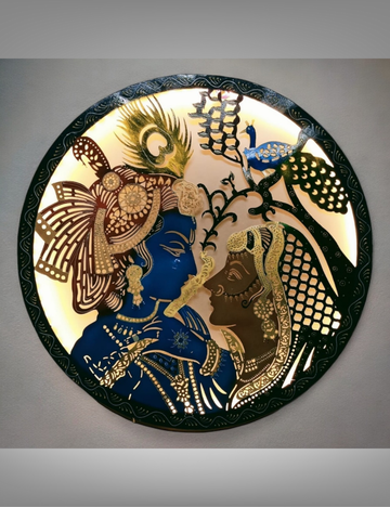 Radha Krishna LED Round Metal Frame Wall Decor 25"