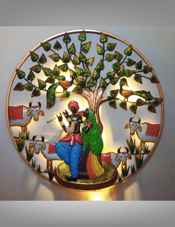 30" Radha Krishna LED Round Panel Metal Wall Decor