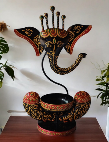 Red and Black 12" Ganesha T-light Holder