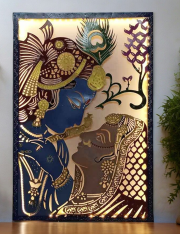 Radha Krishna LED Rectangular Metal Frame Wall Decor 30*20 inches