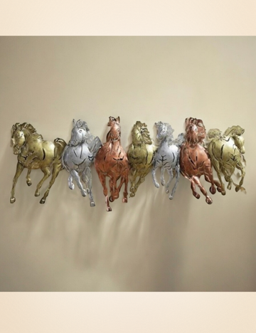 Multicolour 7 Horses Metal Panel Wall Decor 40 * 16 inches