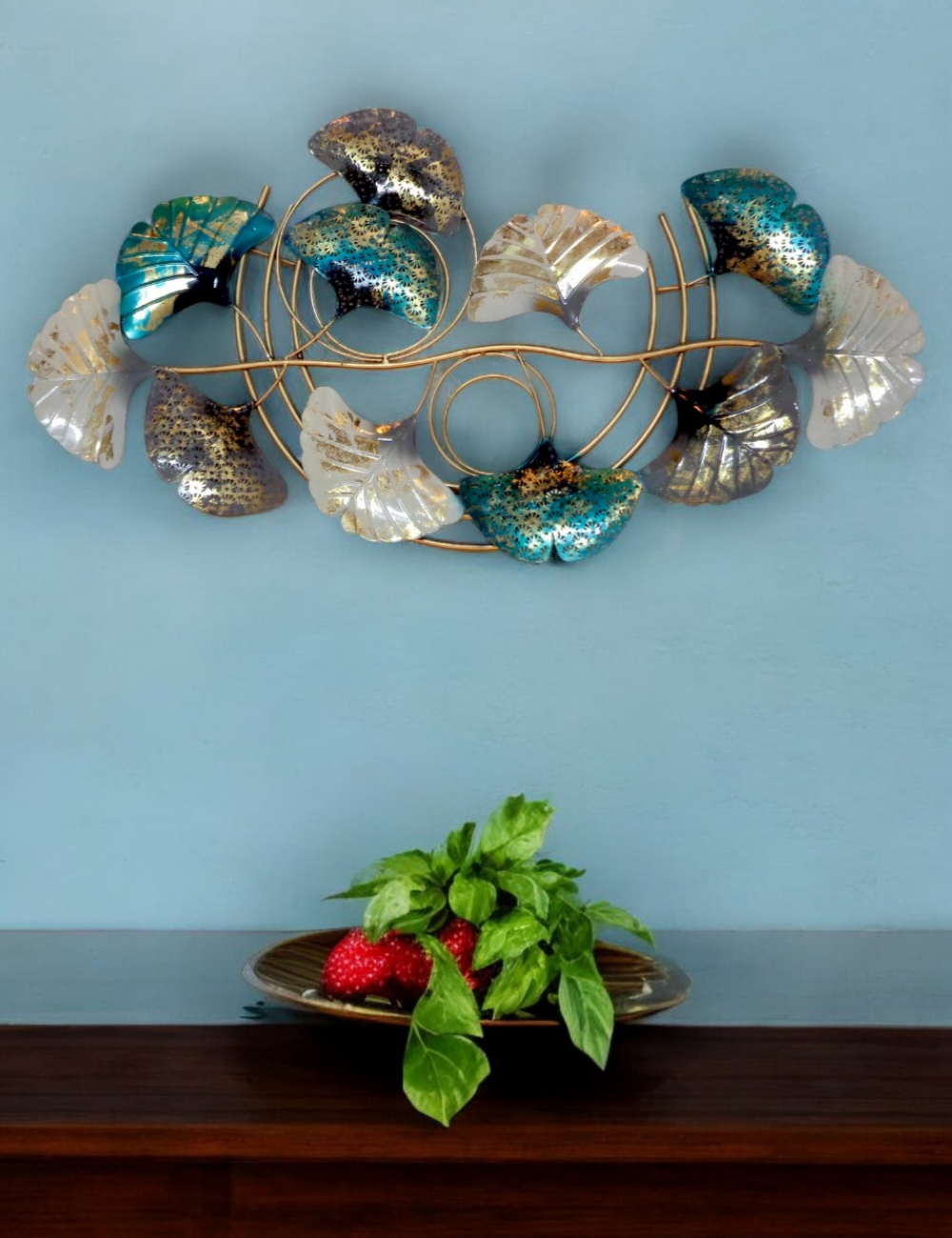 Blue, White and Grey Floral LED Metal Wall Decor 24*48 inches