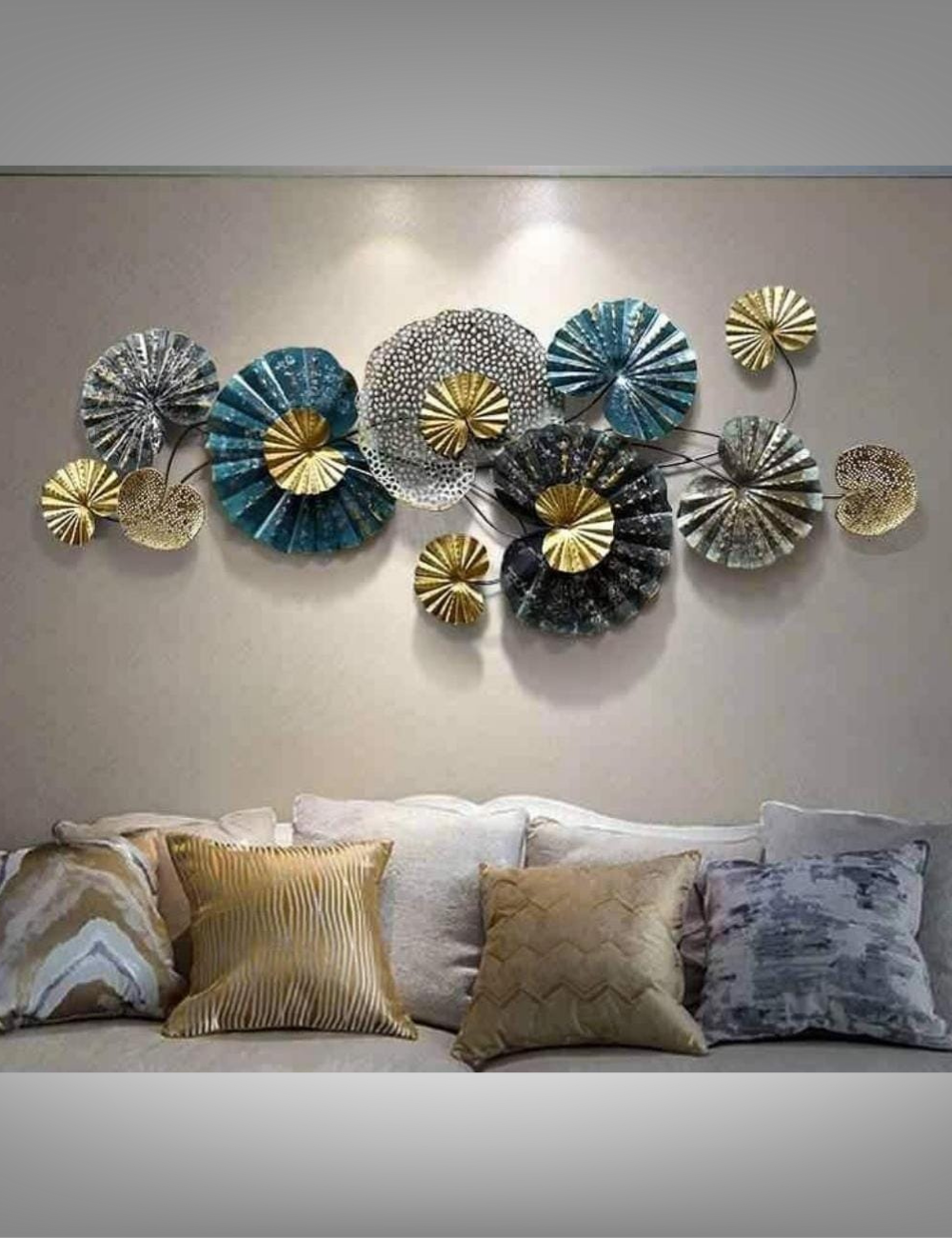 Blue, White, Grey and Golden Floral LED Metal Panel Wall Decor 54*20 inches