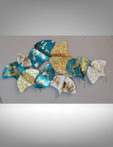 White Blue and Golden Floral Metal Panel Wall Decor