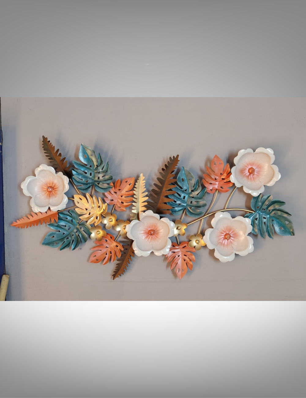 Peach, White Floral with Multicolour Leaves LED Metal Panel Wall Decor