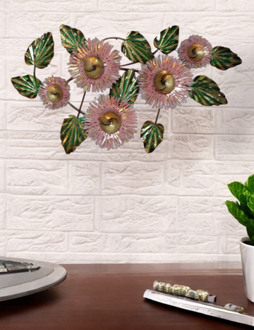 Pink Floral with Leaves LED Metal Panel Wall Decor 50*26 inches