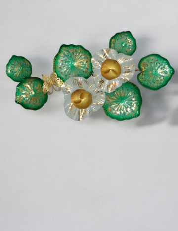 White Floral with Leaves Metal Panel Wall Decor 36*19 inches