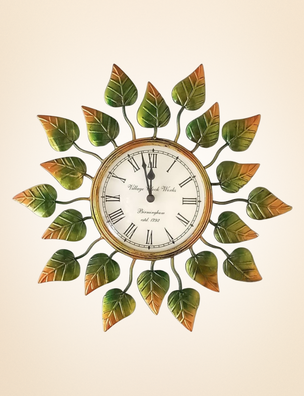 Yellow and Green Leaves Clock Wall Decor 16 inches