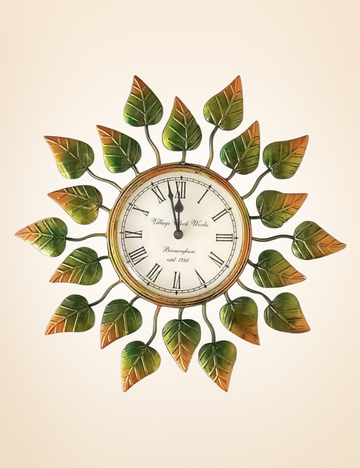 Yellow and Green Leaves Clock Wall Decor 16 inches