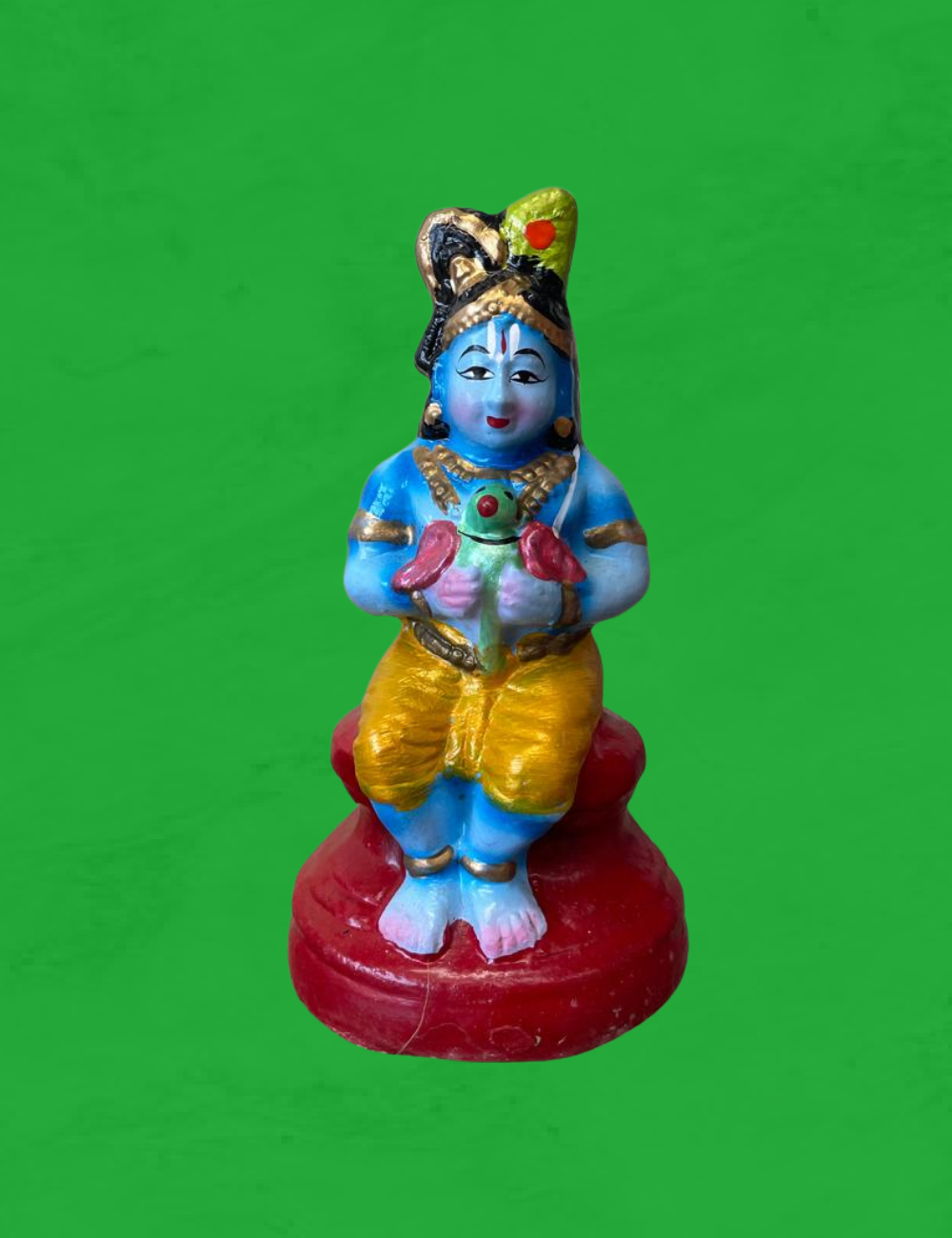 Krishna with Parrot Clay Single Golu Bommai 5"