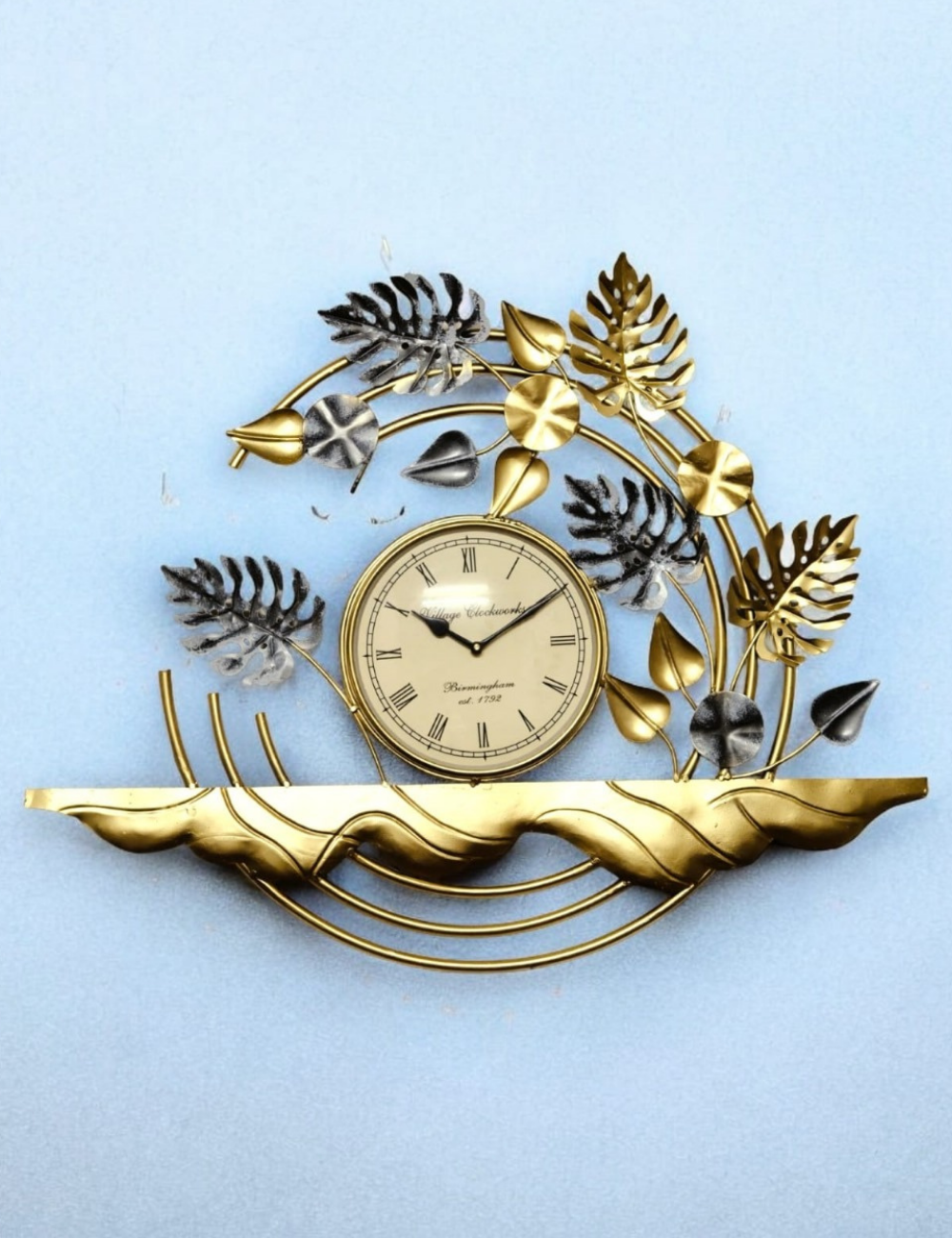 Golden Leaves Clock Metal Wall Decor 28*25 inches