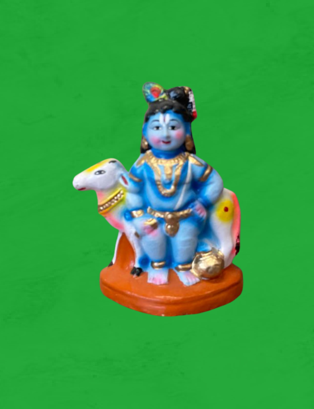 Standing Krishna with Cow Clay Single Golu Bommai 5"