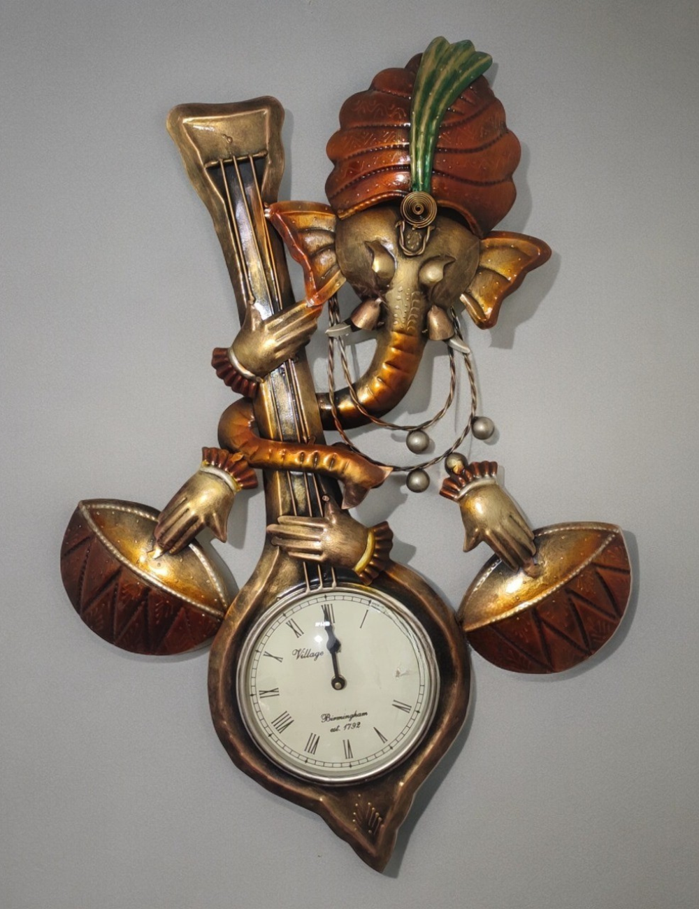 Musical Ganesha Clock Metal Wall Decor
