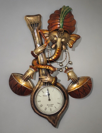 Musical Ganesha Clock Metal Wall Decor