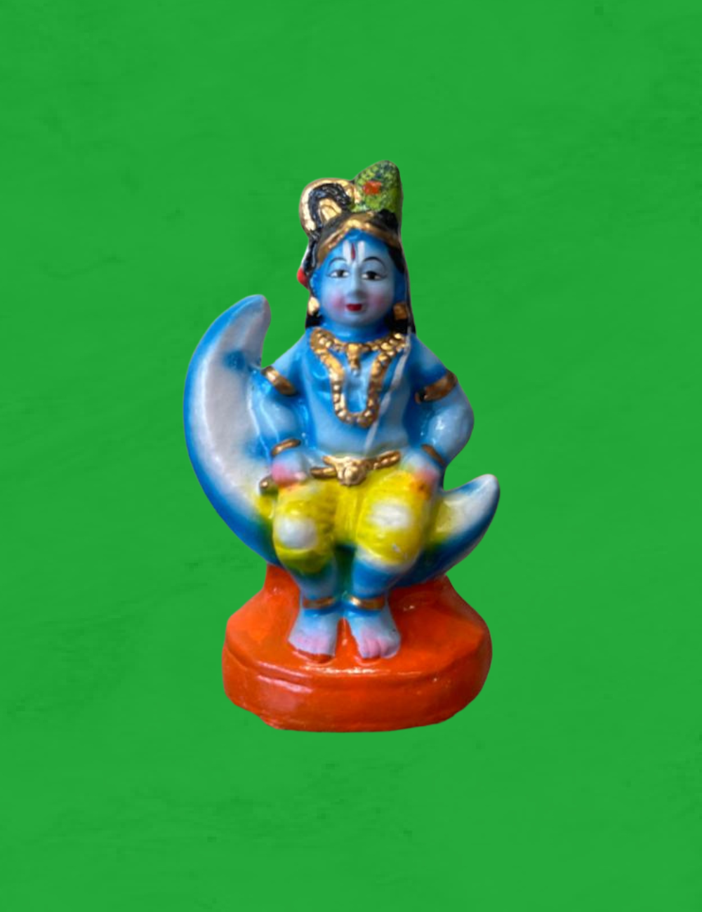 Krishna on Crescent Clay Single Golu Bommai 5"