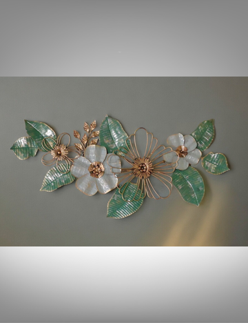 White Floral with Sea Green Leaves LED Metal Wall Decor 50*26 inches
