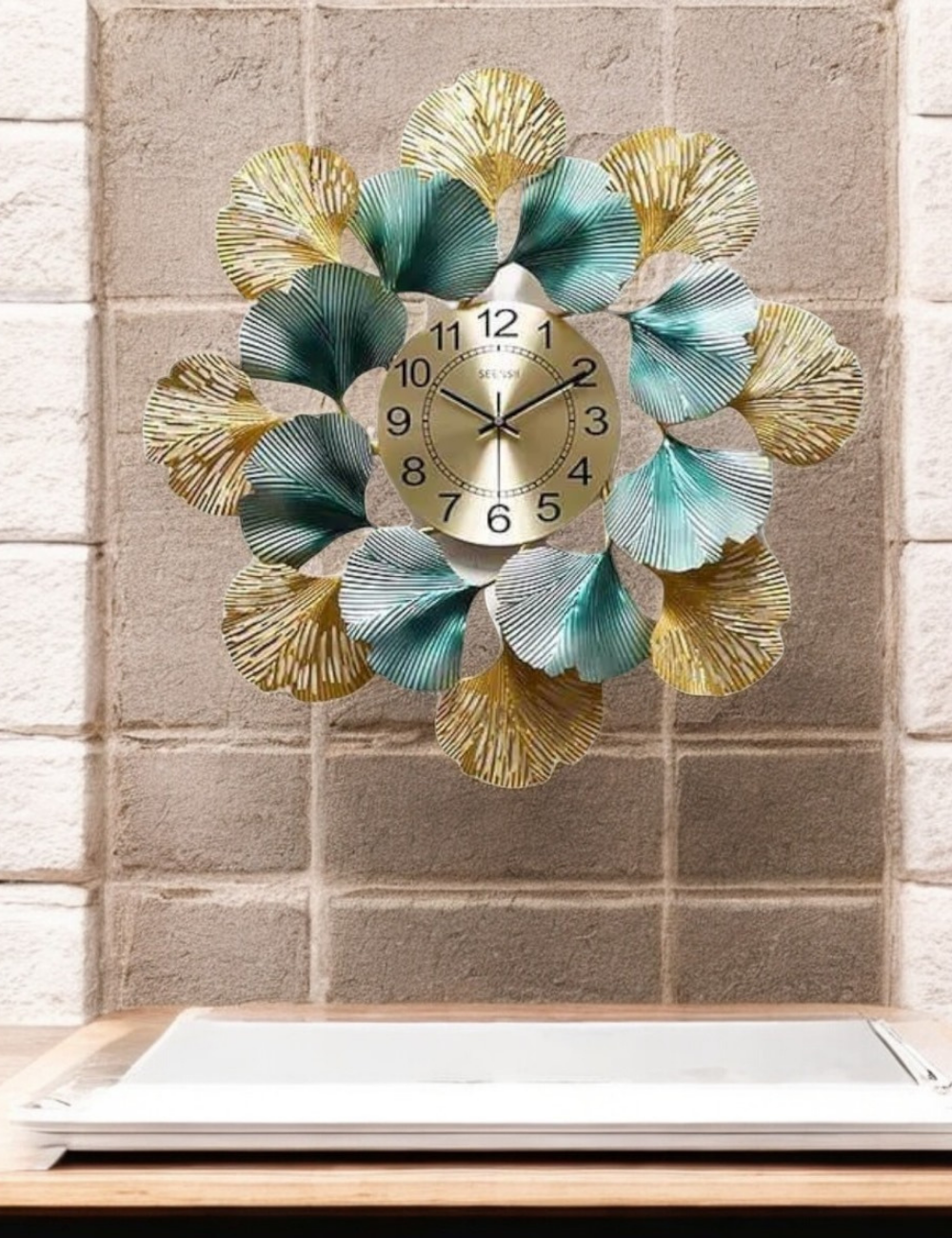 Blue and Gold Flower Round Clock Wall Decor 31*31 inches
