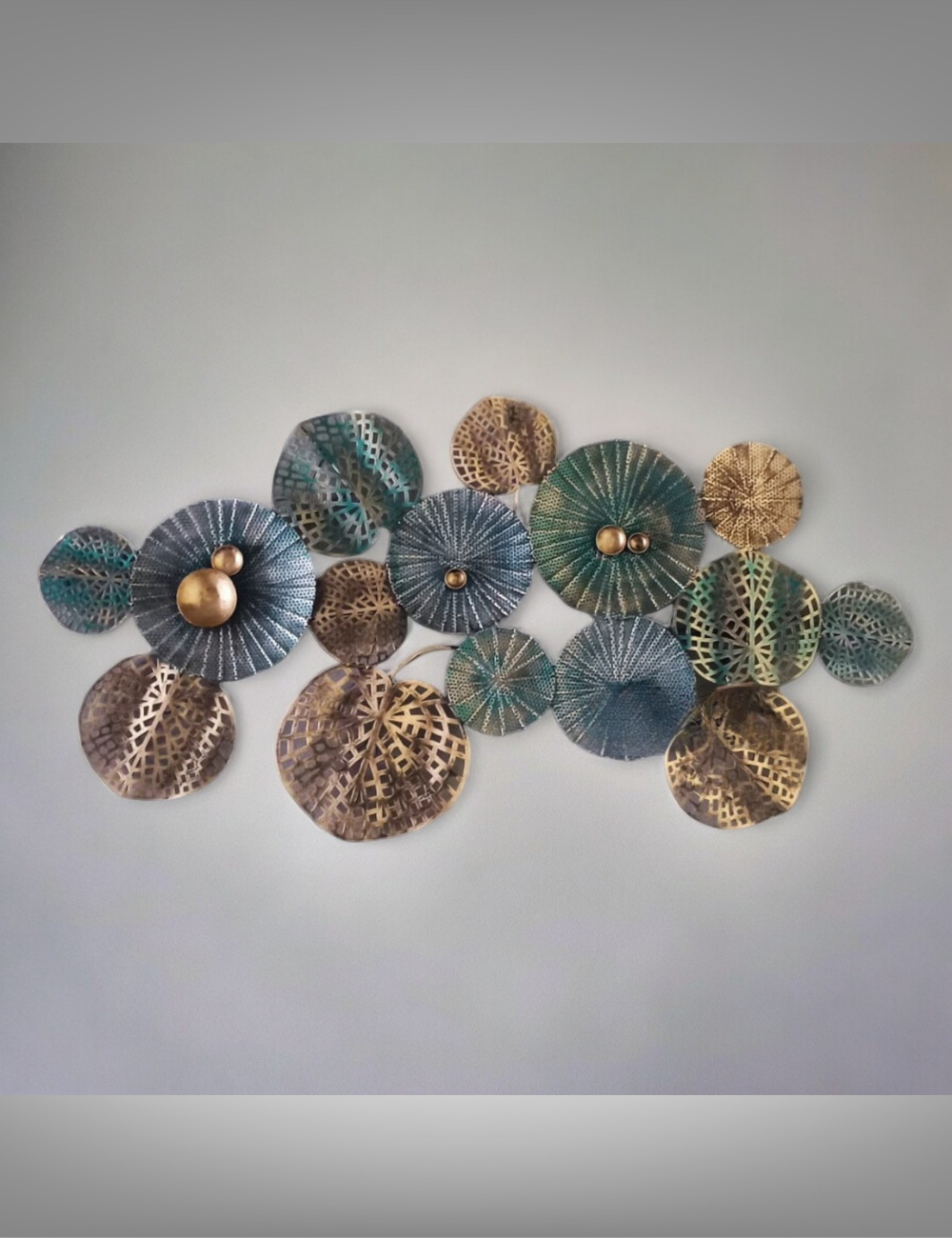 Shades of Blue and Golden Circle LED Metal Wall Decor 48*25 inches