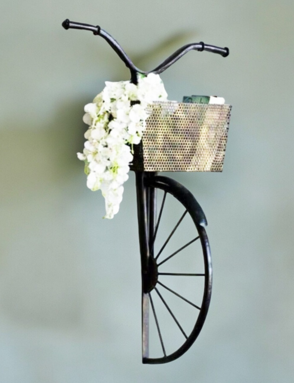 Black Cycle with White Basket Metal Wall Decor 18*27 inches