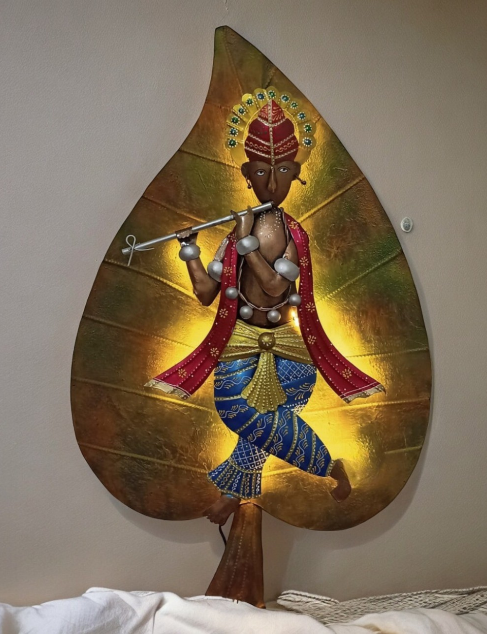 Krishna in Leaf Metal Wall Decor 24 inches