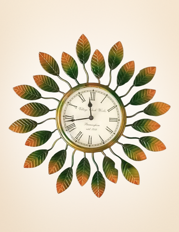 Green Leaves Clock Metal Wall Decor 16 inches