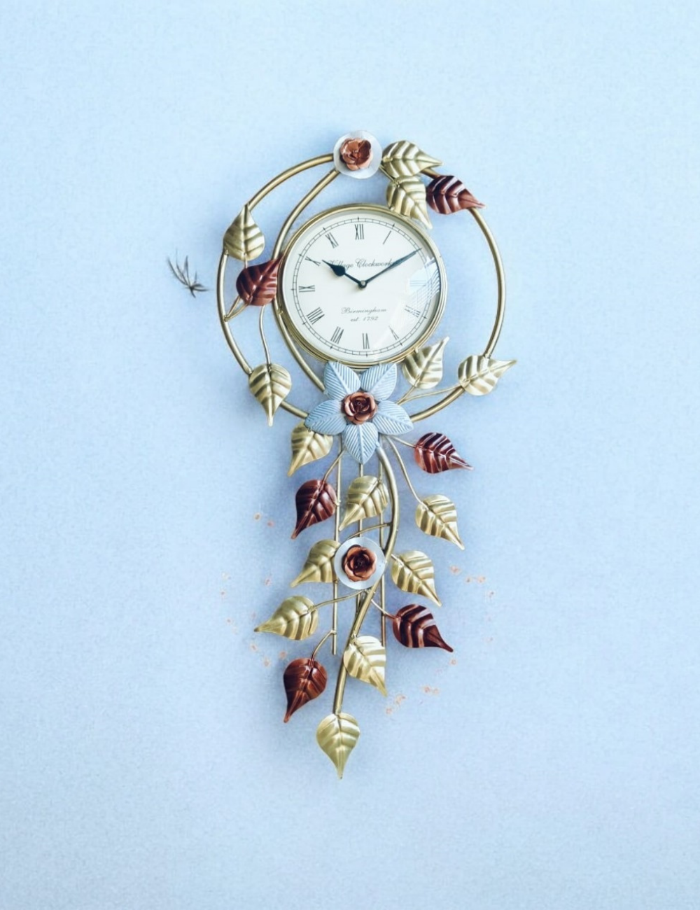 Gold and Brown Creeper with Clock Metal Wall Decor 30*14