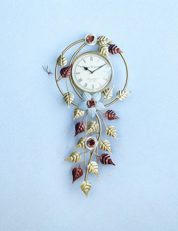 Gold and Brown Creeper with Clock Metal Wall Decor 30*14