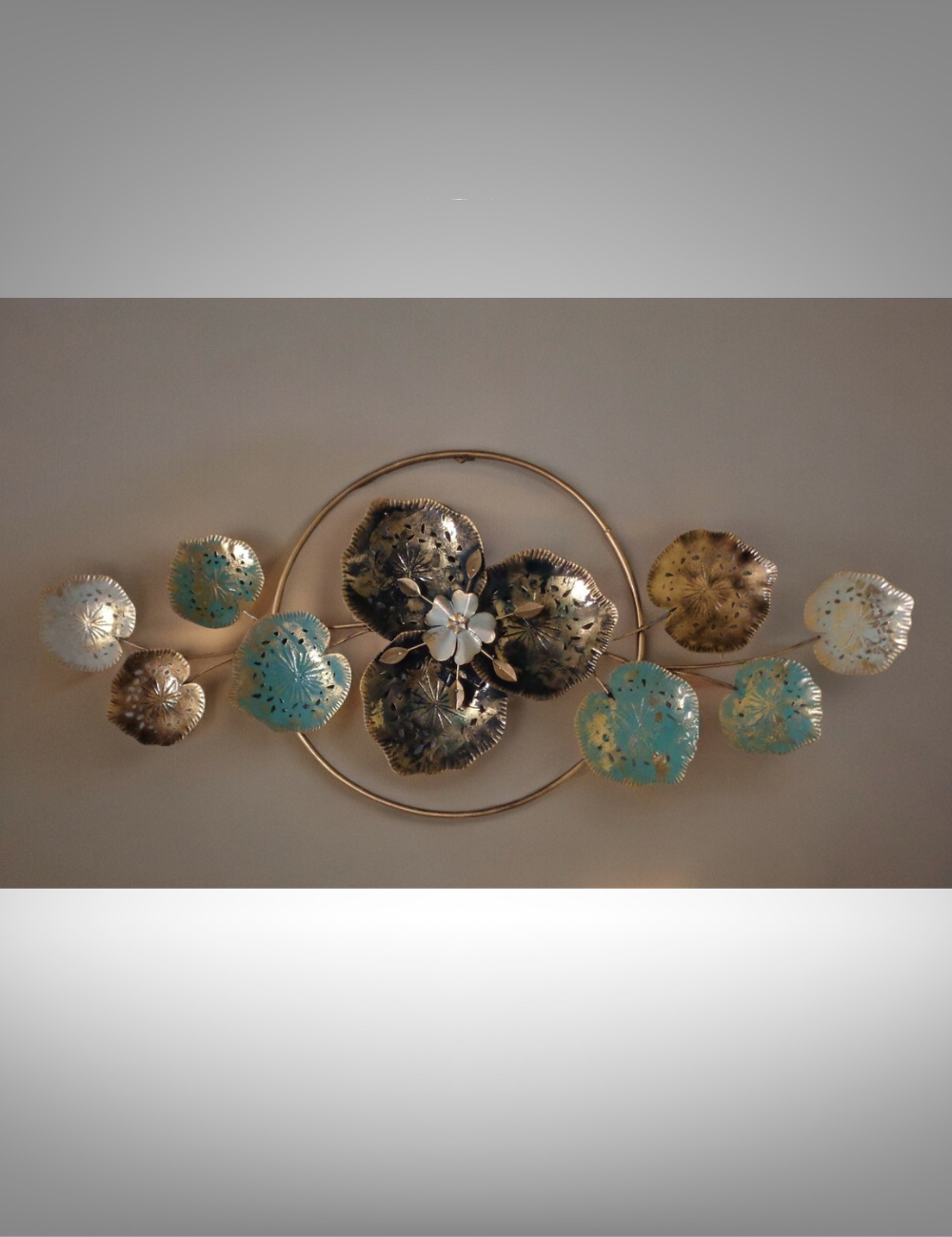 Black Floral with Blue and White Leaves LED Metal Wall Decor 24*52 inches