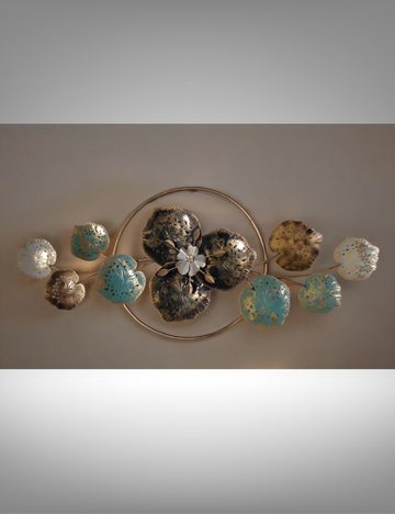 Black Floral with Blue and White Leaves LED Metal Wall Decor 24*52 inches