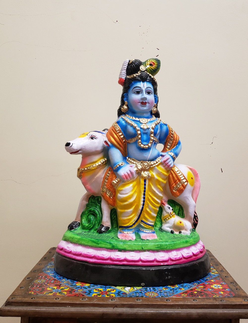 Standing Krishna with Cow Medium Clay Single Golu Bommai 14"