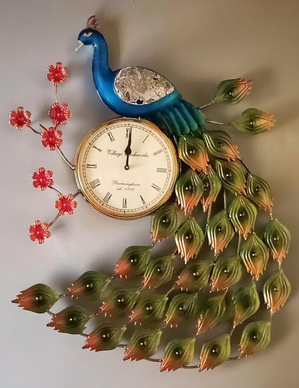 Peacock 007 Clock Metal Wall Decor 24*30 inches