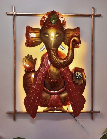 Ganesha in Rectangular Frame LED Metal Wall Decor 21*38 inches