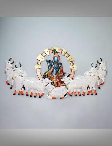 Krishna With Herd Metal Wall Decor 56*28 Inches