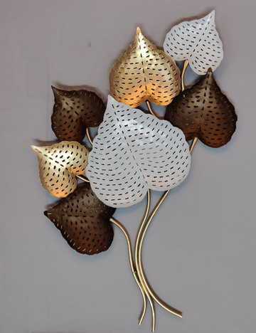 White, Gold and Brown Leaves Metal Wall Decor