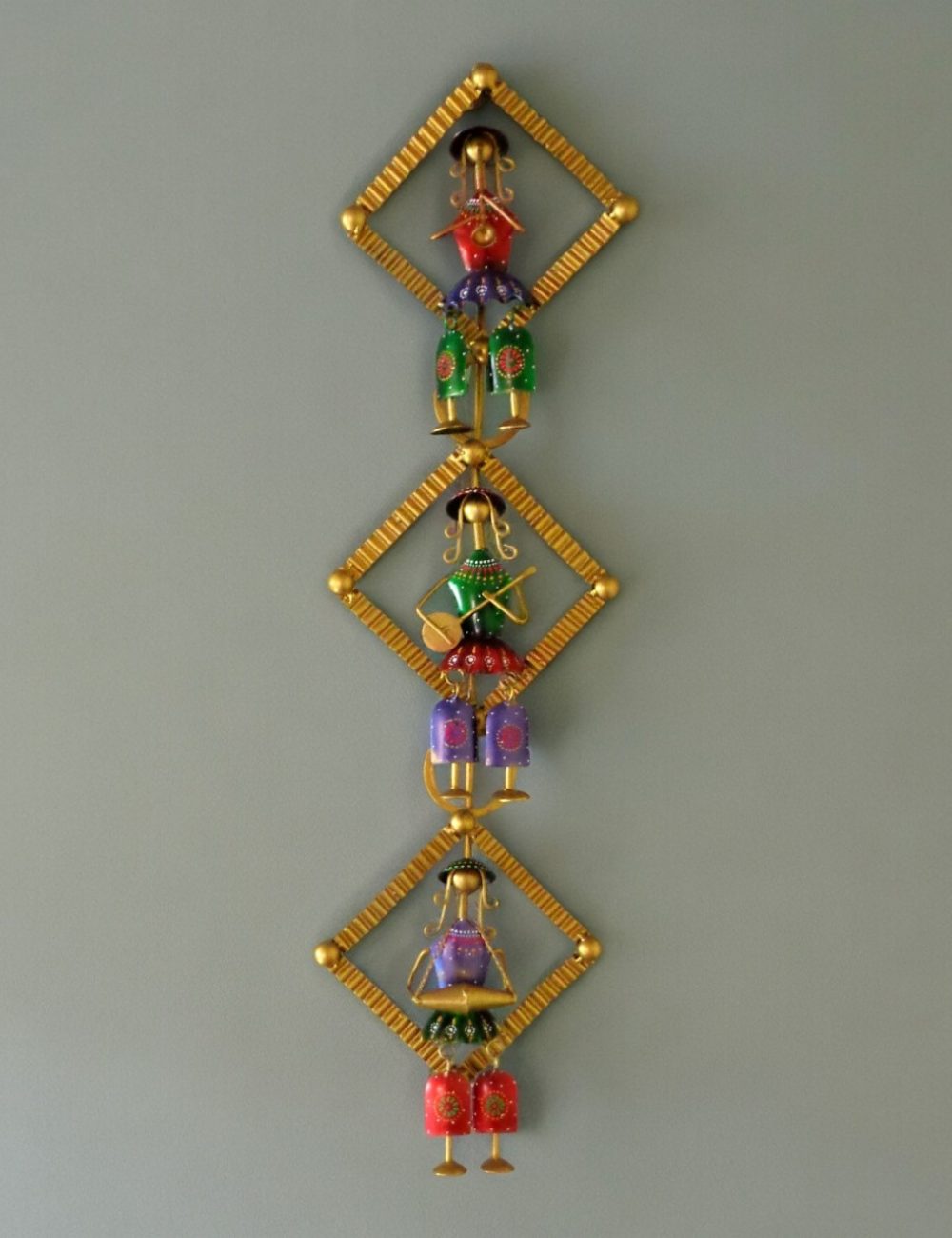 Three Man Sitting in Vertical Yellow Diamond Frame Metal Wall Decor