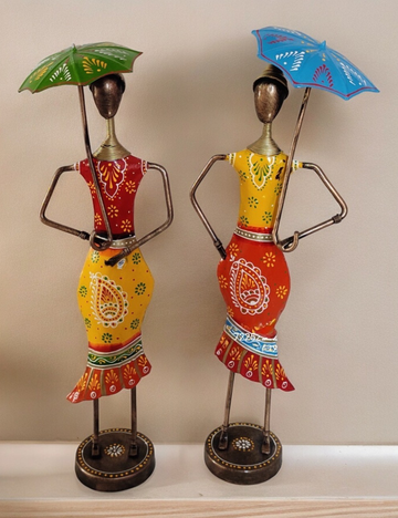 Red and Yellow Girl with Umbrella Set of 2