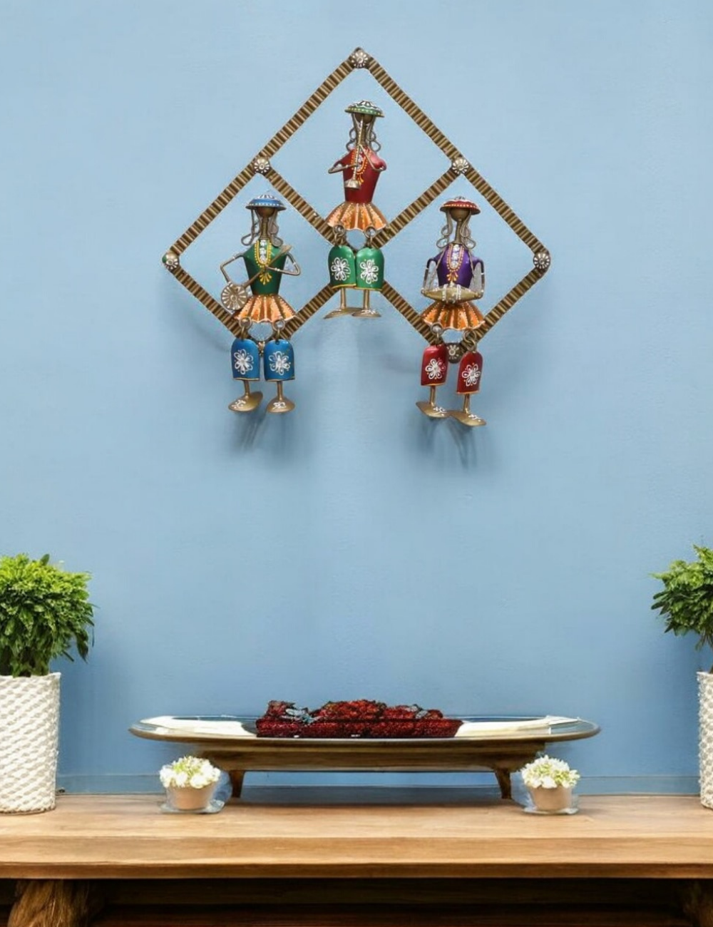 3 Musician Man Sitting in Square Frame Metal Wall Decor