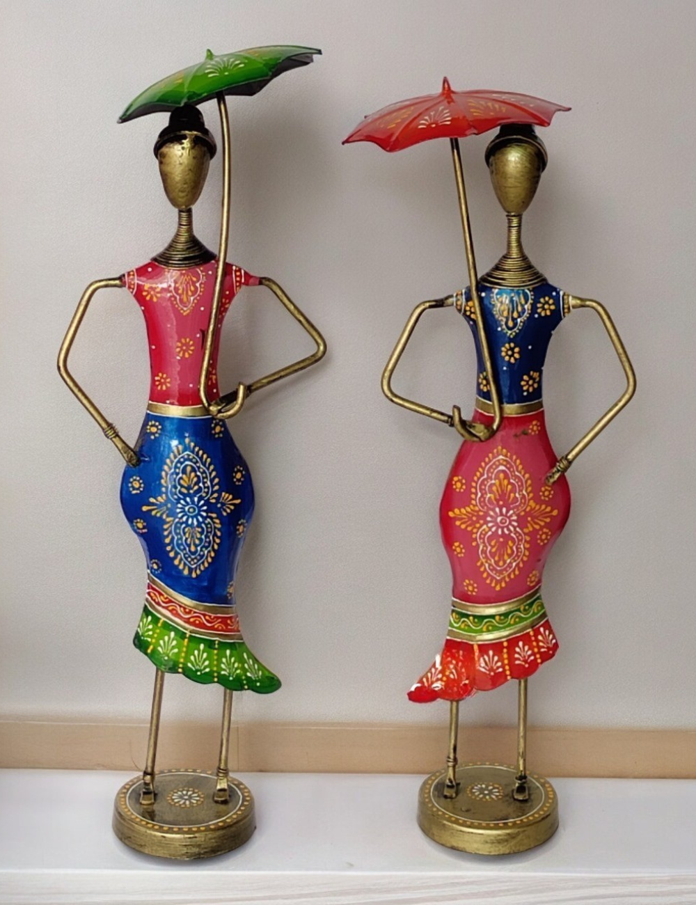 Red and Blue Girl with Umbrella Set of 2