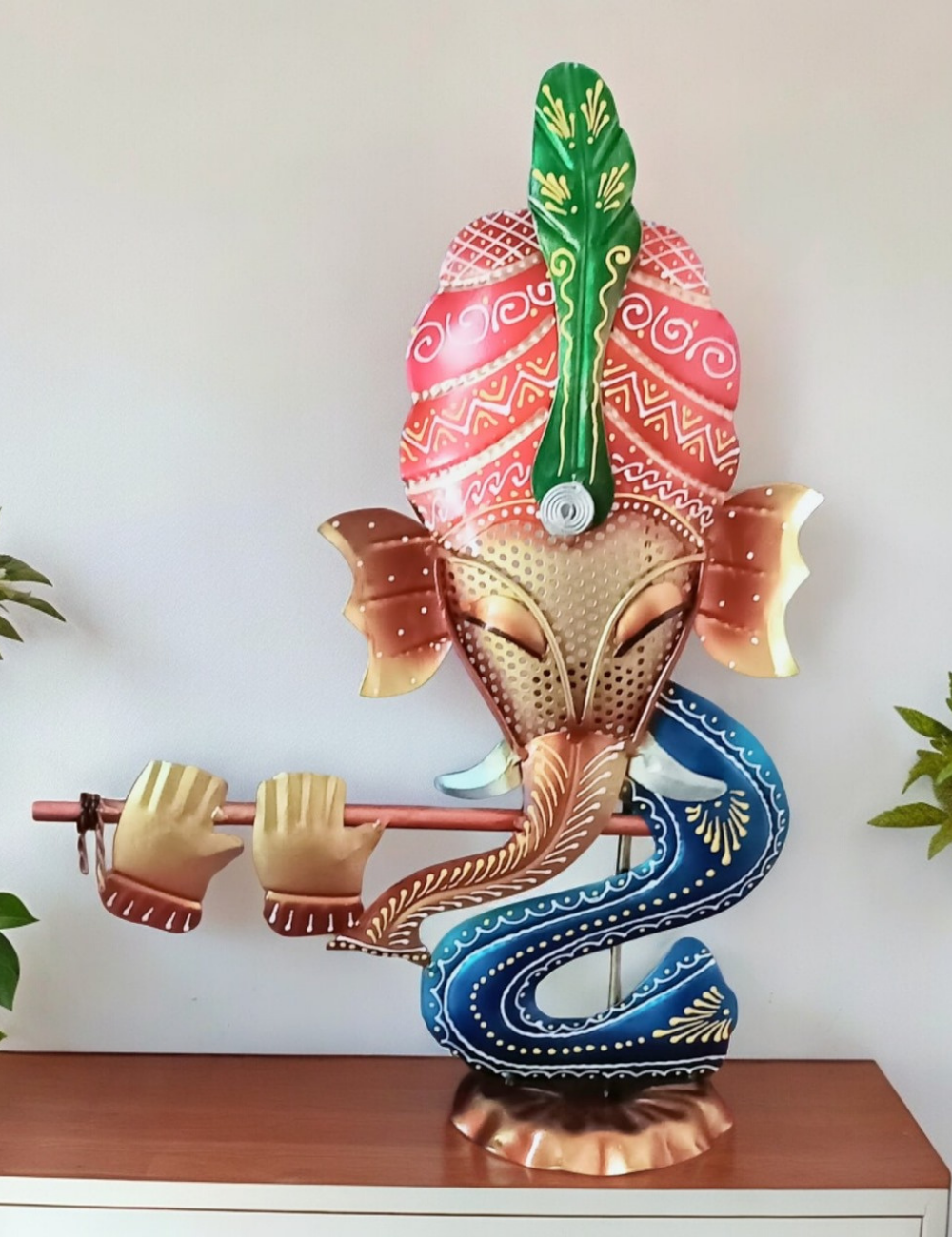 Ganesha with Flute Metal T-light Holder